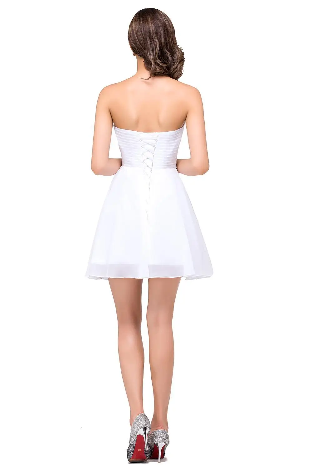 Дешевые Цены Красивый Белый Ruched Шифон Кристалл Короткие Homecoming Платья 2016 Милая