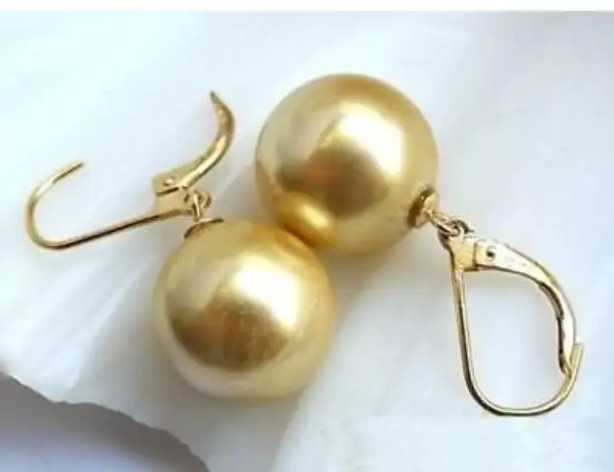 

PERFECT ROUND 14 MM AAA golden Shell PEARL EARRING
