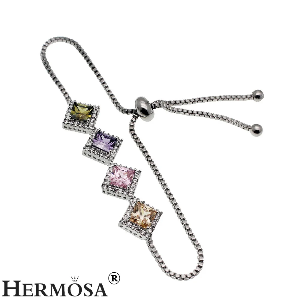 Женский Регулируемый браслет из серебра 38% пробы с квадратным