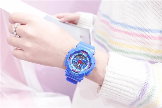 blue Ulzzang многофункциональные электронные спортивные часы женские водонепроницаемые силиконовые студенческие наручные часы с большим циферблатом подарок Montre Femme - Цвет: blue