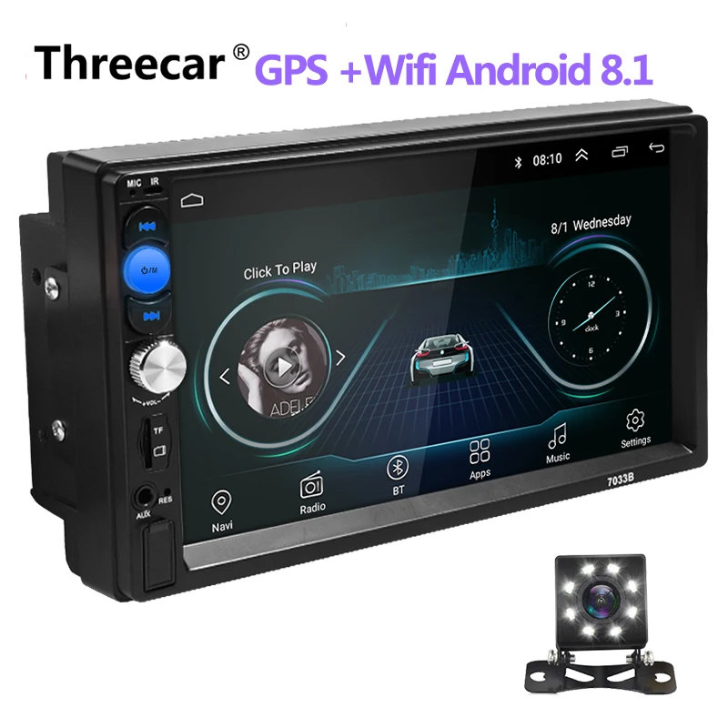 8 led camera Автомагнитола 2 Din Android 8,0 Автомагнитола 7 дюймов 1024*600 автомобильный аудио плеер gps навигация Wifi Bluetooth мультимедиа плеер новейший - Цвет: 8 led camera