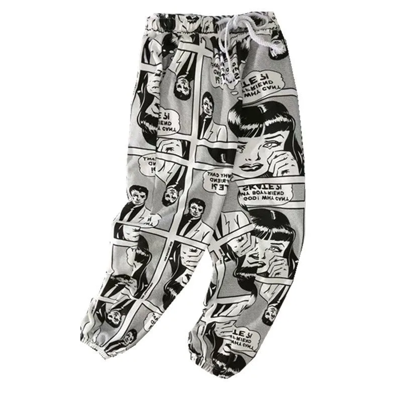 Pants Штаны-шаровары в стиле панк Харадзюку для женщин и мужчин с мультяшным принтом, свободные штаны с завязками в стиле хип-хоп, уличная одежда, повседневные брюки с высокой талией - Цвет: Pants