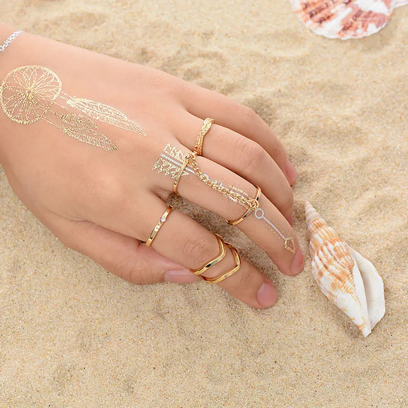 6pcs/lot Unique Adjustable Ring Set Punk Style Gold Color Knuckle Rings For Women |