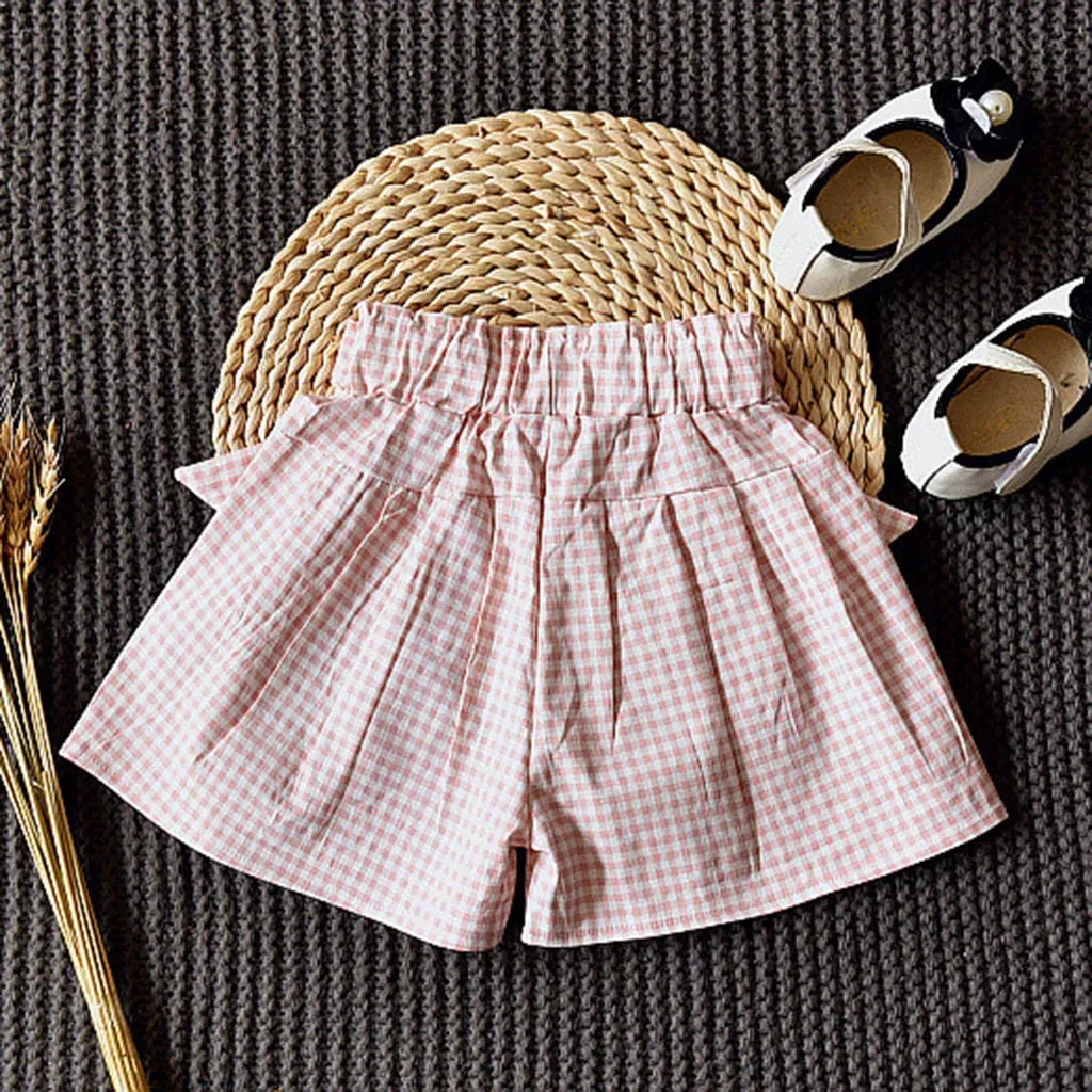 Комплекты одежды для маленьких девочек майка футболка топы + клетчатые шорты с