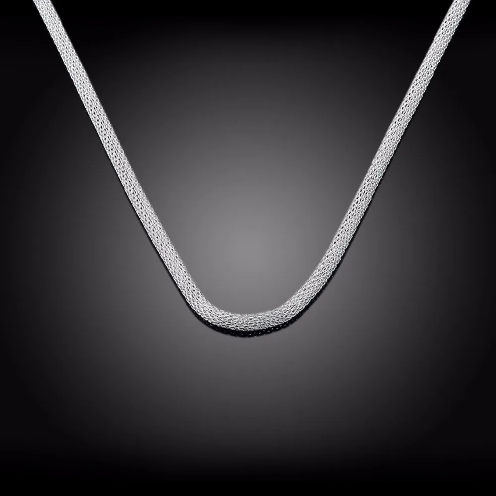 

Link Chains Necklace,Bohemia 925 Sterling Silver For Women,Net Necklace 20 Inch Simple Geometric Silver Necklace