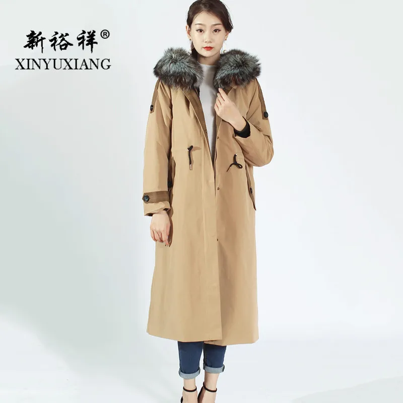 XINYUXIANG 2018 Новое X-Длинные парки с натуральным мехом женские хаки кроличьим внутри