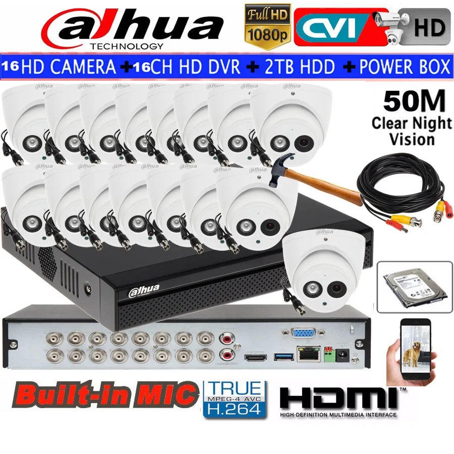 

Dahua HCVR5116HS-S3 16ch CVI система видеонаблюдения с 2 мегапиксельными зеркальными камерами-водонепроницаемая HDCVI IR Eyeball audio Camera