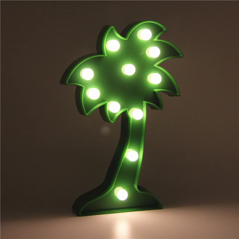 Coconut tree Светодиодный светильник с единорогом, фламинго, домашнее детское украшение для украшения вечеринки для будущей матери, свадебной вечеринки, настольная лампа 3D со звездой, сердцем, ананасом, рождественским деревом, В - Цвет: Coconut tree