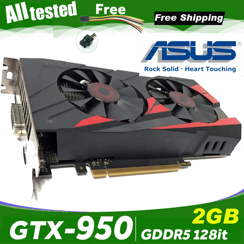 Б/у оригинальная Видеокарта ASUS PC, оригинальная Видеокарта GTX 950, 2 Гб, 128 бит, GDDR5, видеокарты для nVIDIA, VGA, карты Geforce GTX950, Hdmi, Dvi