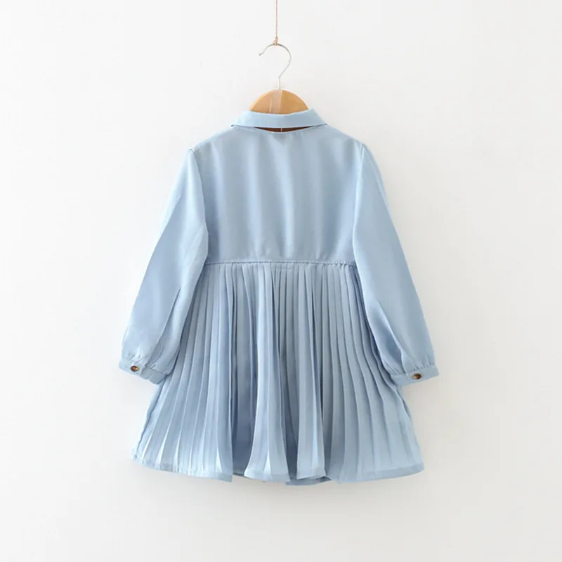 Новое модное платье для девочек синего цвета с длинным рукавом Осеннее