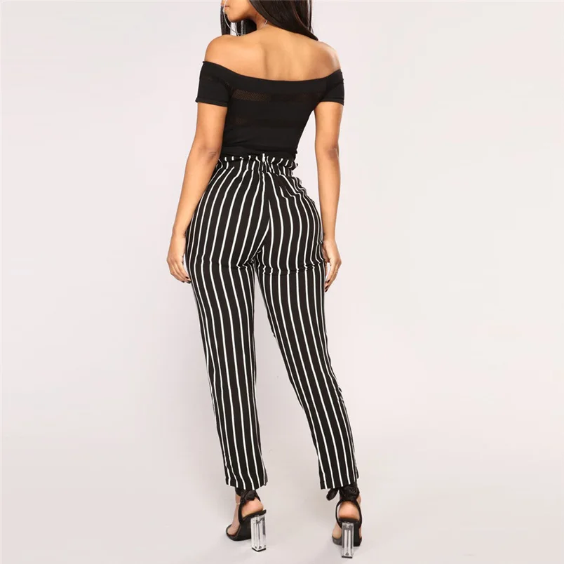 Women Pants 2019 Summer New High Waist Harem Ladies Elegant Bowtie Elastic Fashion Striped Casual Long #J22 | Женская одежда