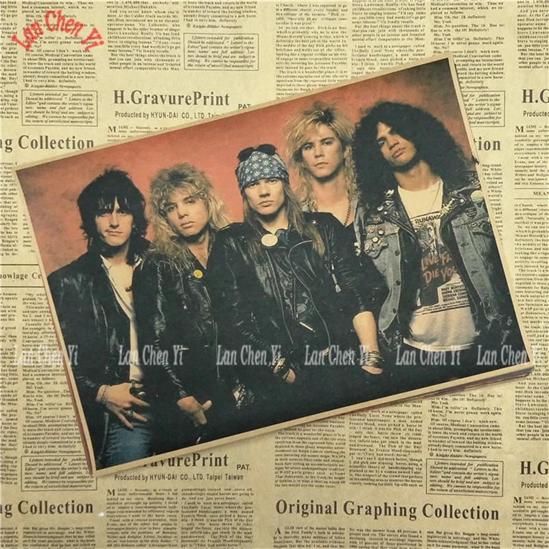 Светло-серый Рок-группа guns N' Roses ностальгическая матовая крафт-бумага плакат офис подарок столовая домашний Декор стикер дизайн - Цвет: Светло-серый