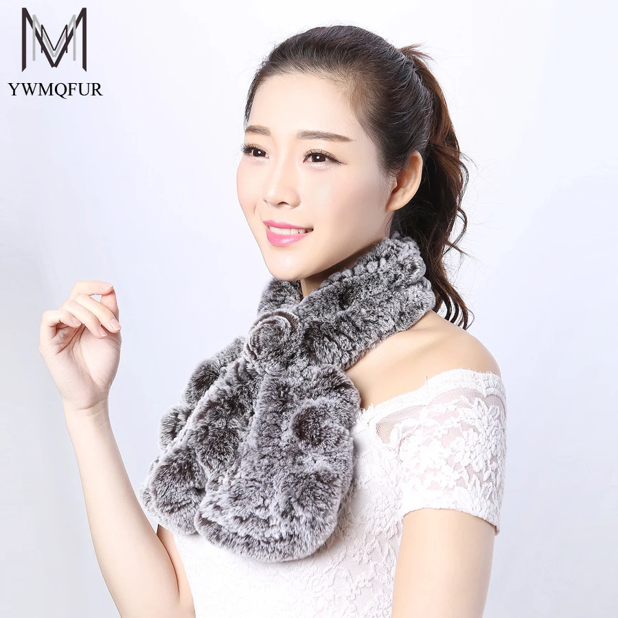 YWMQFUR Россия Горячая 2017 Новинка зимы вязанный Настоящий мех кролика шарф размытый
