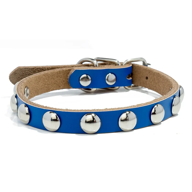 Real Leather Cat Collar Adjustable Mushroom Rivet Pet for Small Dogs Cats Puppy Kitten Red Black Blue Pink Brown | Дом и сад