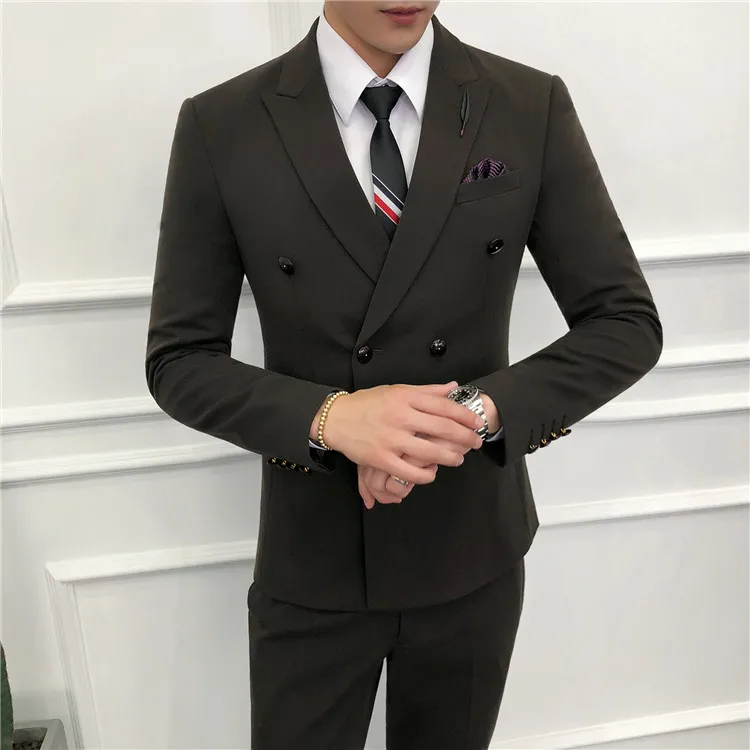 Элегантные Роскошные Мужские 2019 Slim Fit костюмы с брюками двубортные обтягивающие