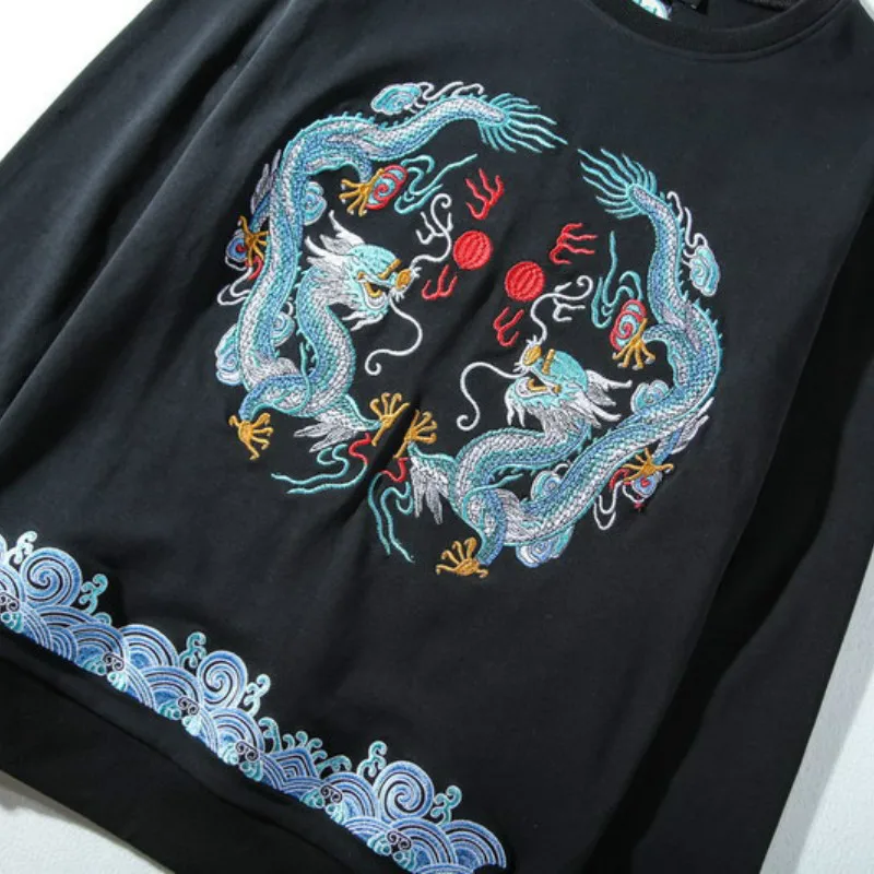 2018 новый натуральный хлопок 3D толстовки Для мужчин дракон халат вышивка свитшот