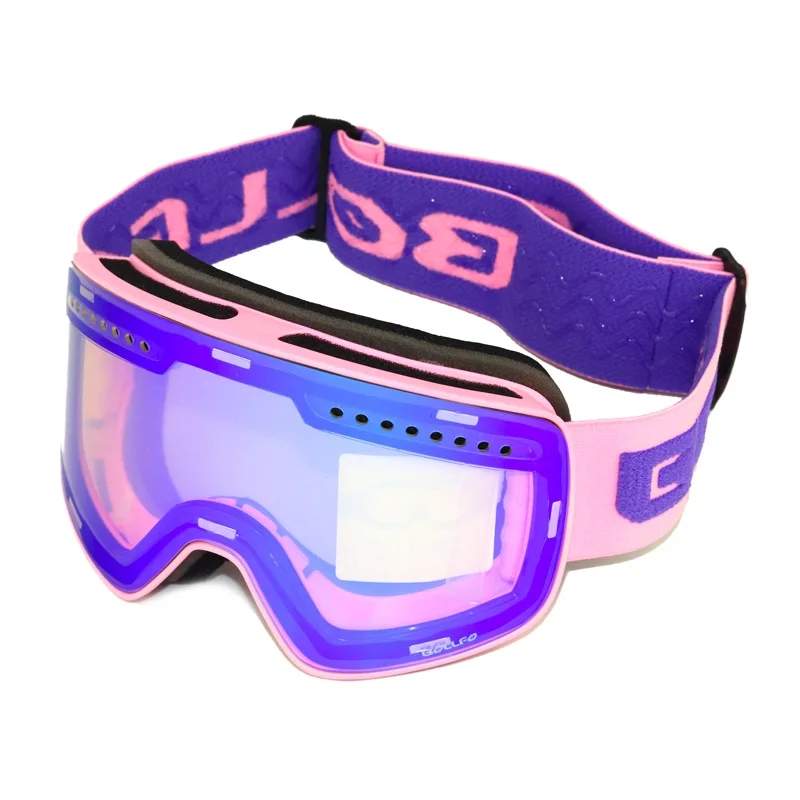 pink frame blue lens Зимние магнитные лыжные очки bolsfo с двойными линзами, защита от тумана UV400, очки для сноубординга для мужчин и женщин, маска для лица для верховой езды - Цвет: pink frame blue lens