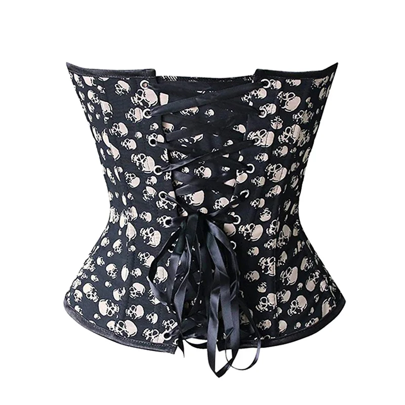 Women Print Halloween Costume Waist Slimming Overbust Corset Skull Sexy Club Bodysuits For Bustier Crop Top | Женская одежда