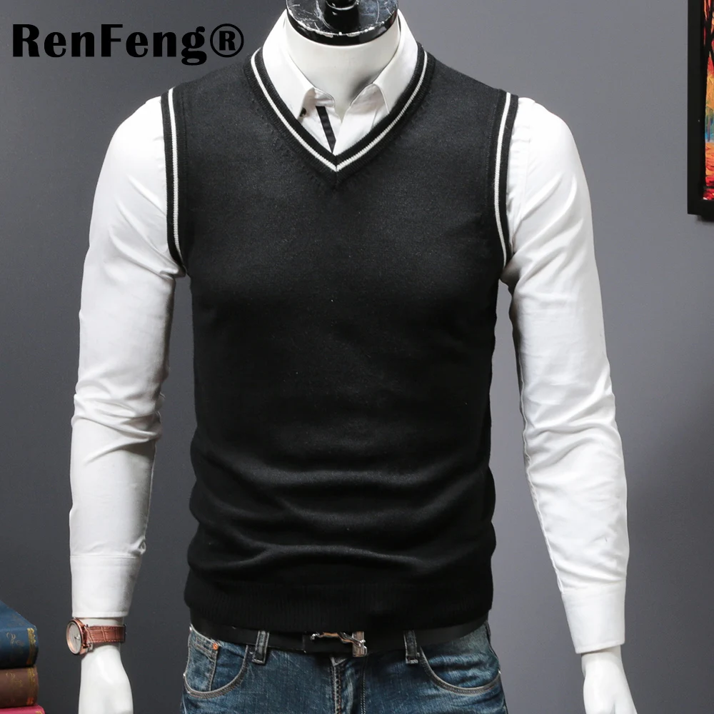 Мужской кашемировый свитер с v образным вырезом без рукавов шерстяной пуловер