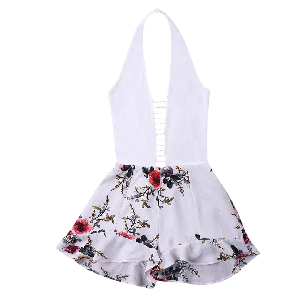 Летний модный женский сексуальный комбинезон с глубоким V образным вырезом и