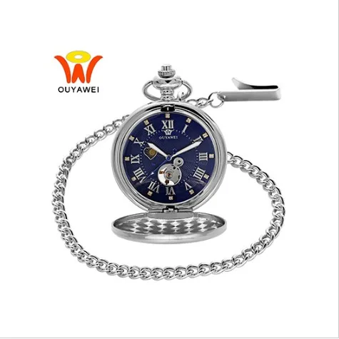 silver fob watches 2 Ouyawei Защита от солнца, фаза Луны, ожерелье, антикварные серебряные карманные часы, механические классические римские подвески, нержавеющая сталь, мужские часы Fob - Цвет: silver fob watches 2