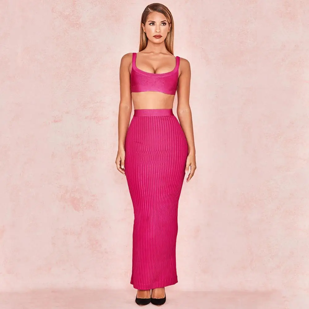 

Lyer HOT Trendy Two Pieces Women Set Sexy Sleeveless Backless Ankle-Length Celebrity Party Bandage Skirt Suit