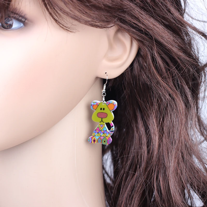 Bonsny милые висячие серьги с собаками акриловый узор длинные Модные ювелирные