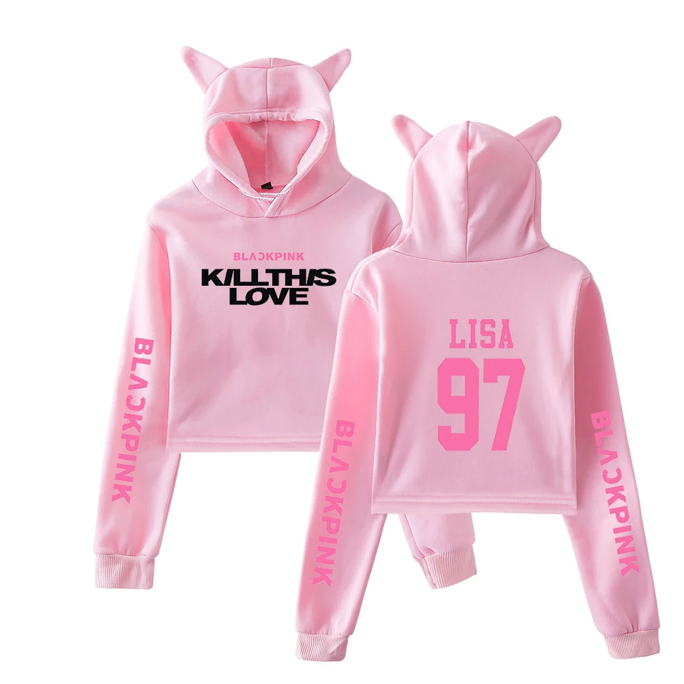 Черный розовый альбом KILL THIS LOVE Basic Street Повседневные толстовки с кошачьими ушками Толстовка для женщин крутой пупок Толстовки размер