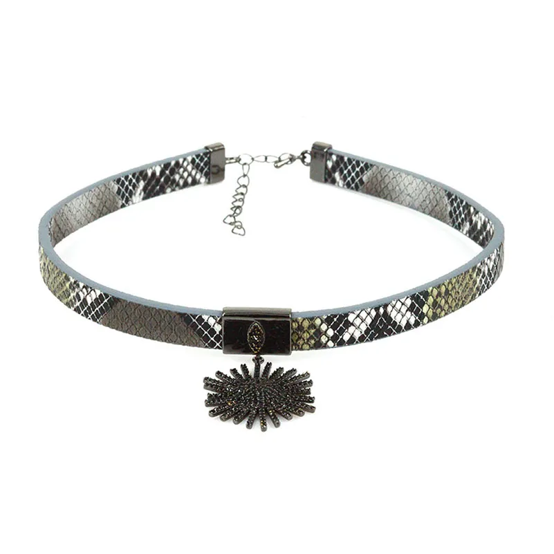 Fashion Women Jewelry Python Leather Choker Clavicle Chain Necklace Star Eye Tree Sun Pendant Pave Zircon for Girl Gift | Украшения и
