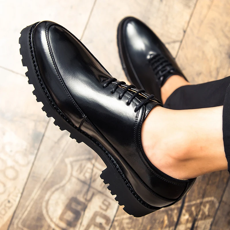 

Fashion men's shoes casual leather 2019 new male lace up classic red black silver shoe man thick soles comfortable shoes for men