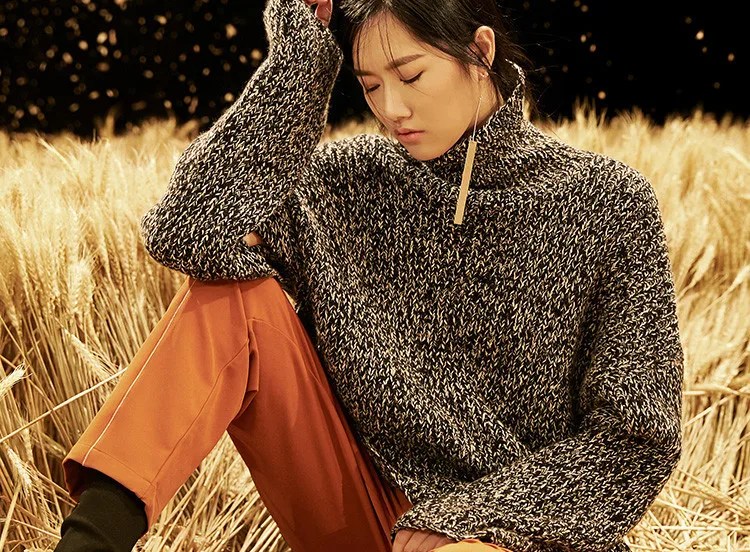 100% hand made pure cashmere knit women fashion turtleneck solid shawl sleeve pullover sweater customized | Женская одежда