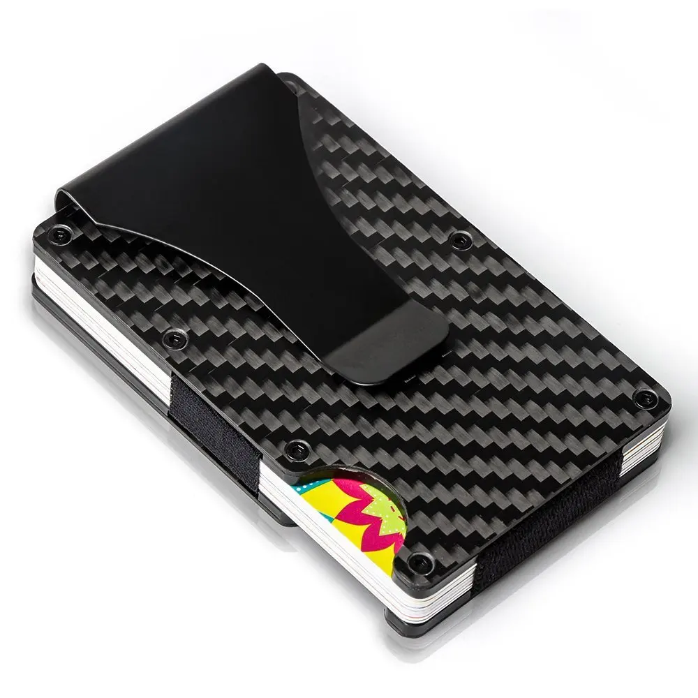 black carbon fiber Кошелек из углеродного волокна aerospacestrong Алюминиевый зажим эластичная лента держатель кредитной карты rfid nfc защита - Цвет: black carbon fiber