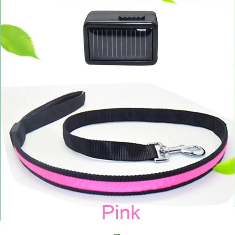 Pink Нейлоновый светодиодный светильник, поводок для собак, солнечная зарядка через usb, поводок для питомцев, щенков, поводок для кошек, небольшой поводок для рисования - Цвет: Pink