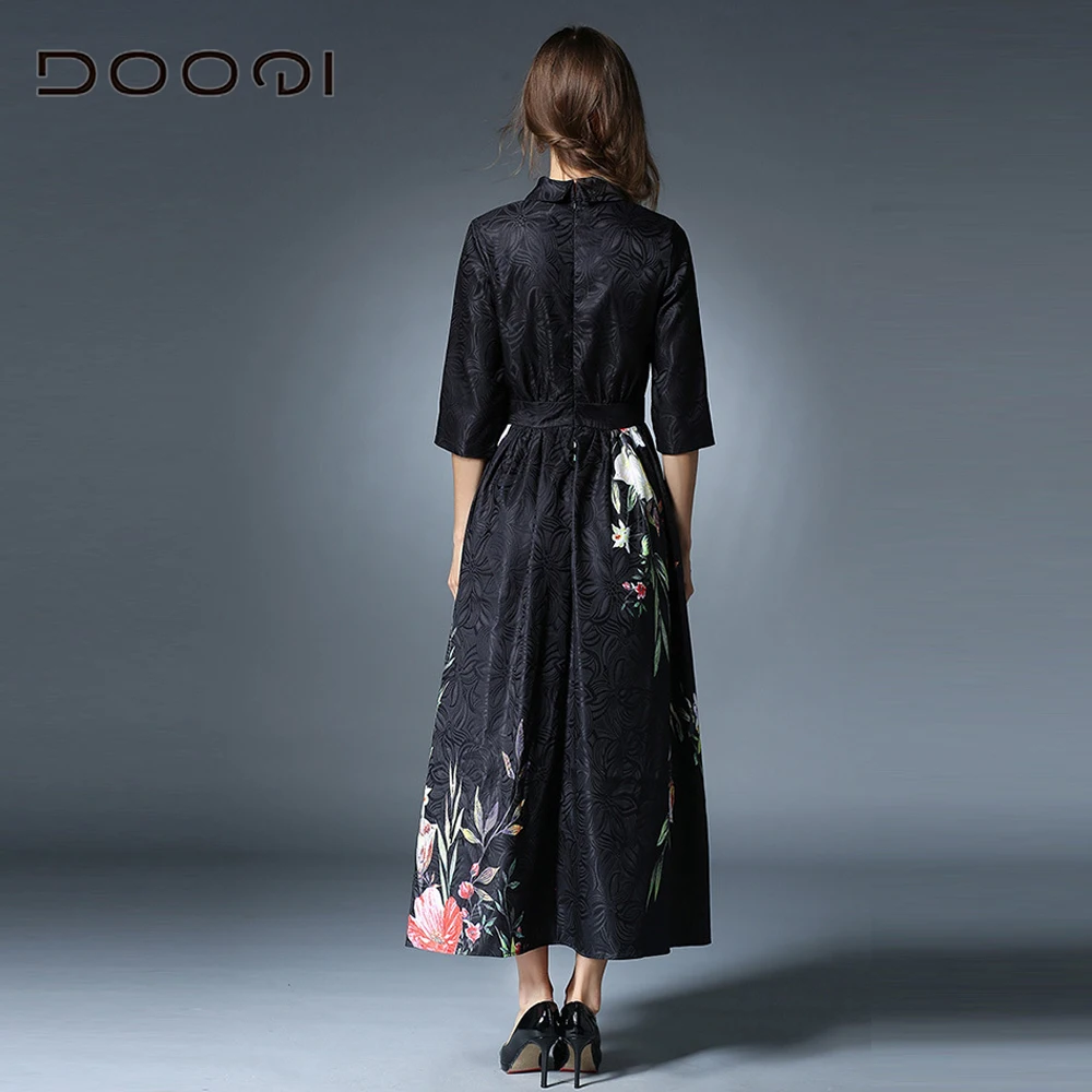 Dooqi Новые взлетно-посадочной полосы дизайнер Кружево Платья для женщин Для 3/4