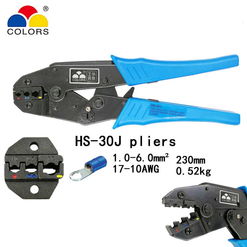 HS-30J/25J/40J 0 25-6 мм2 23-10AWG обжимные плоскогубцы для изолированных клемм и соединителей