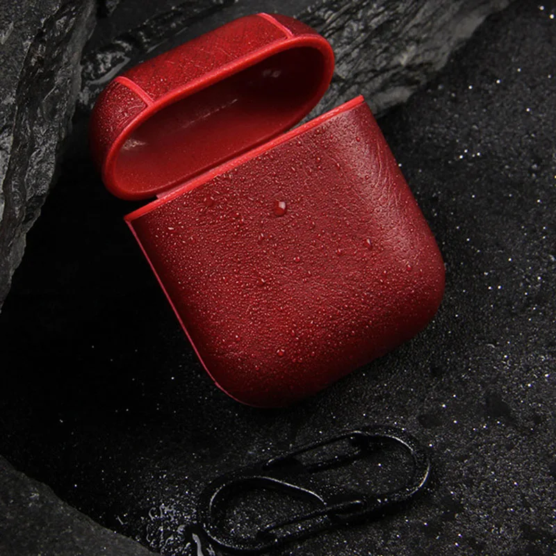 Red Бизнес-чехол для Apple Airpods чехол для Аксессуары для Airpods беспроводные наушники из искусственной кожи сумка для хранения ремень с кнопками - Цвет: Red
