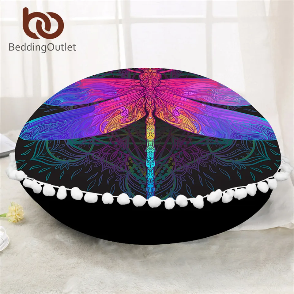 Наволочка на кровать с изображением стрекозы и мандалы круглая напольная