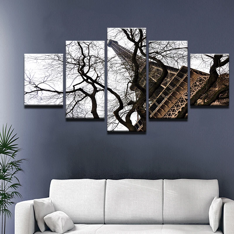 5 панелей башня в деревья Печать холст для живописи Гостиная настенные картины