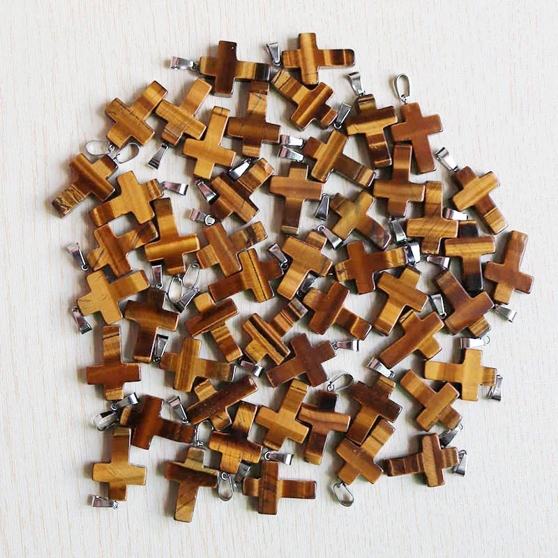 tigerite eye Натуральная Подвеска Крест, каменная многоцветная кристальная подвеска, Ювелирная подвеска для женщин 18*25 мм,, 50 шт./лот, высокое качество - Окраска металла: tigerite eye