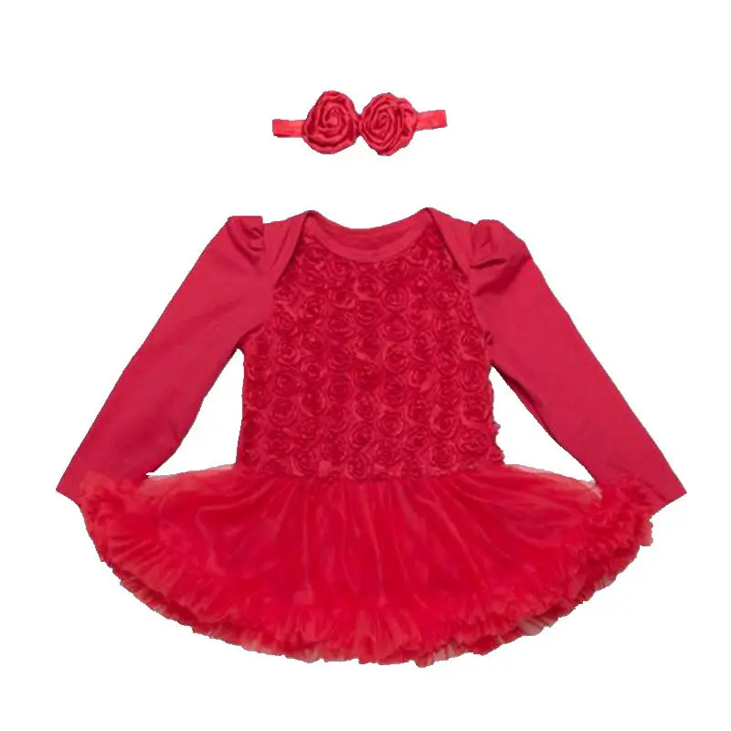 Розовый Платье для маленьких девочек розы Кружево малыша Комбинезоны малышек