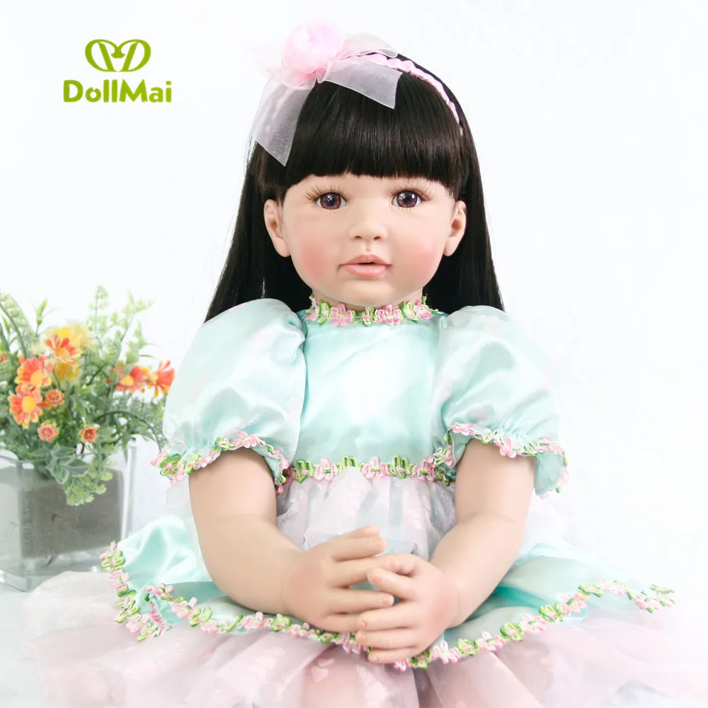 Игрушка образовательная Кукла Реборн из мягкого силикона для девочек, подарок на день рождения ребенку в синем платье, живая принцесса кукла БЖД.
