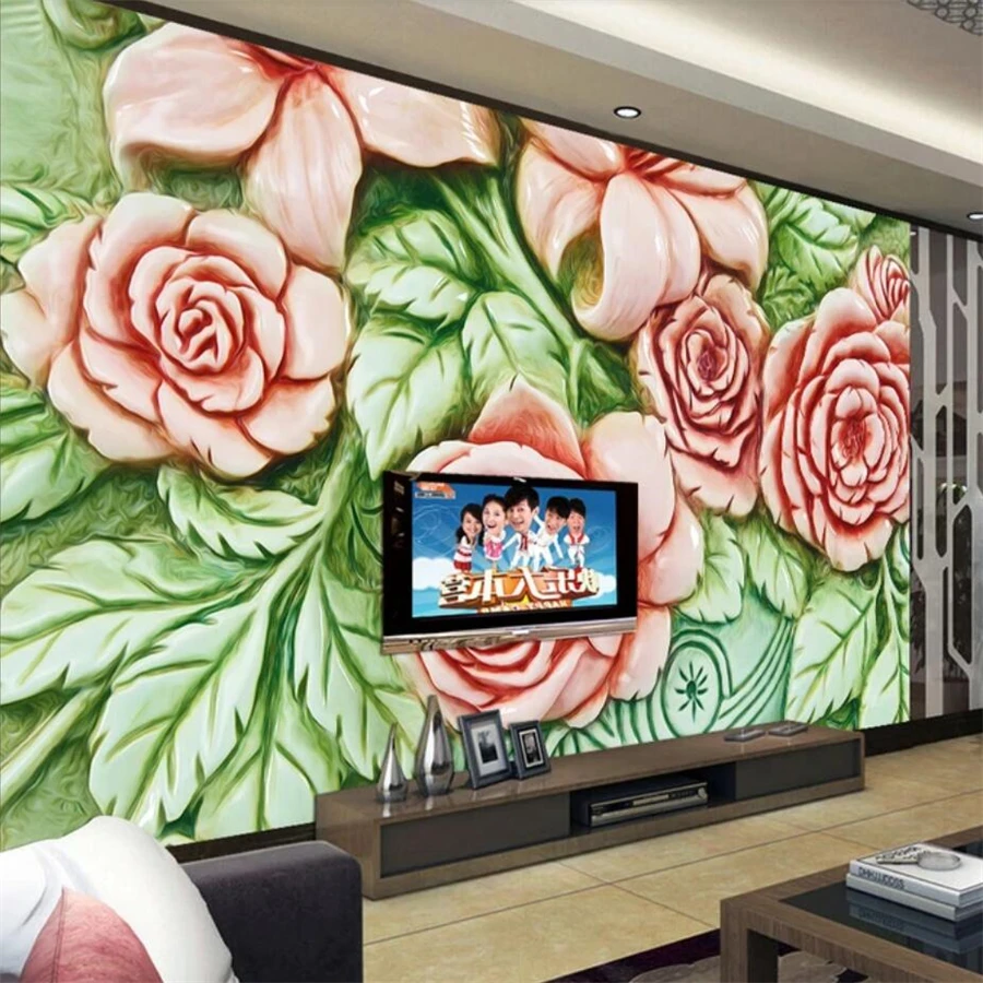 

Фотообои beibehang на заказ, 3d обои с нефритом, резные розы для гостиной, ТВ, настенные украшения, роспись, 3d обои