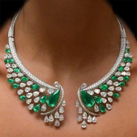 green crystal clear rhinestone hard choker necklace women wedding jewelry big stone flower female necklaces party gift bijoux