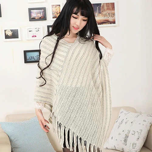Новинка 2016 новинка женская вязаная теплая накидка пончо с кисточками куртка