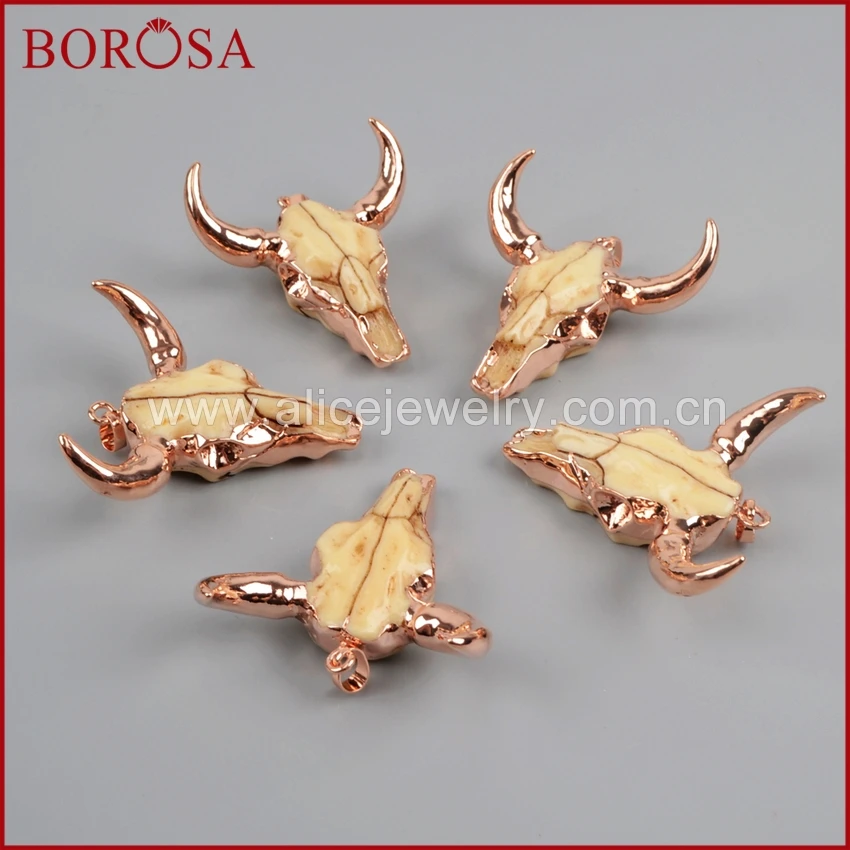 BOROSA 5 шт. розовое золото цвет Longhorn Смола рожок скот кулон ювелирные изделия буйвол