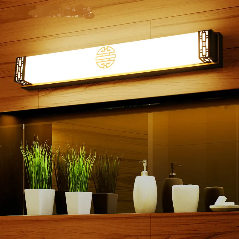 

European Led Mirror Light Waterproof Bright Chinese Classical Copper Acrylic Wall Lamp for Bathroom Cabinet 48/63/83cm1025