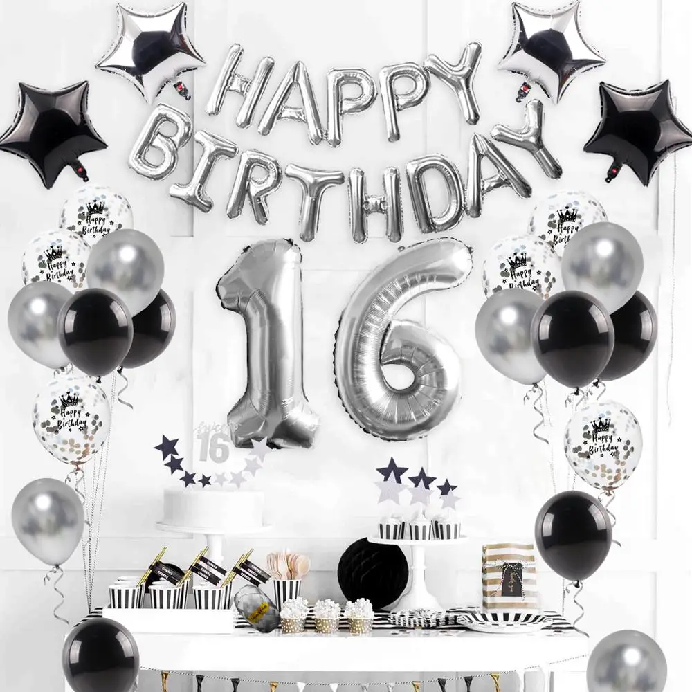 

PATIMATE 40 шт./лот, воздушный шар с 16 днем рождения, серебряная фольга, цифры, шары для взросления, день рождения, вечеринка, шарики для украшения