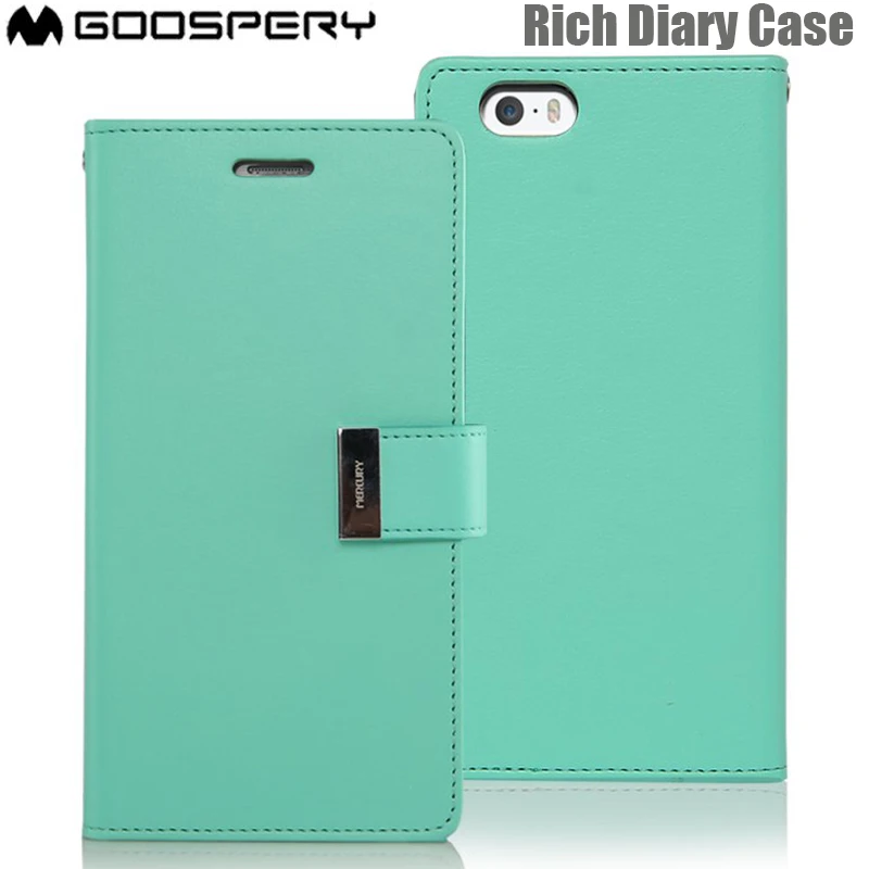 Подлинная Mercury Goospery богатый дневник черный флип чехол бумажник для iPhone 5 5S se