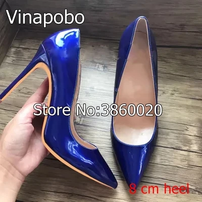 Vinapobo/ г. Новые модные женские туфли-лодочки на высоком каблуке Классические пикантные свадебные туфли на тонком каблуке, белого, красного, бежевого цвета, большие размеры 34-43 - Цвет: YELLOW 8cm heel