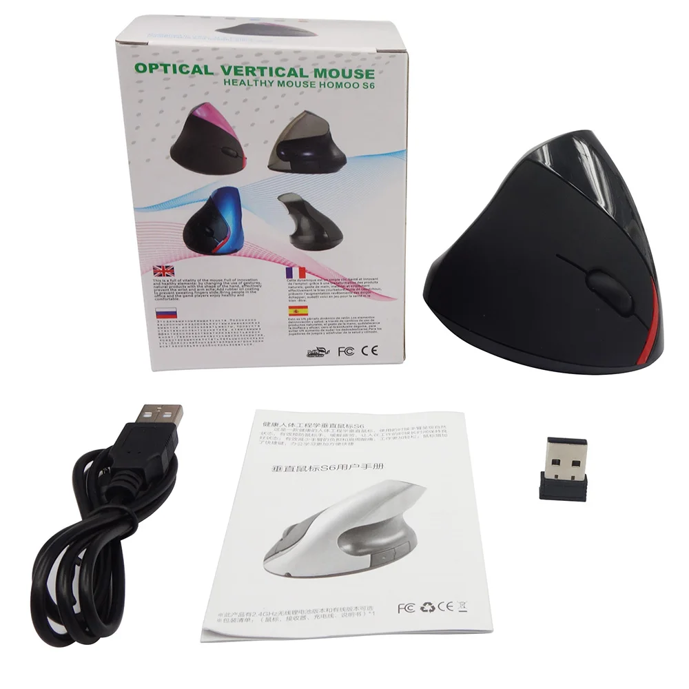 Wireless S6 оптическая 2,4 ГГц Беспроводная мышь Проводная мышь Эргономичный дизайн вертикальные мыши 5Key вертикально 800-1600 dpi для настольного ноутбука - Цвет: Wireless